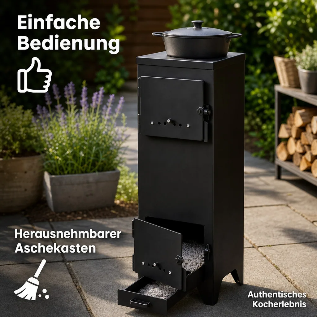 Campingofen, Zeltofen, Ofen für Camping, Schamotteauskleidung, Naturstahl