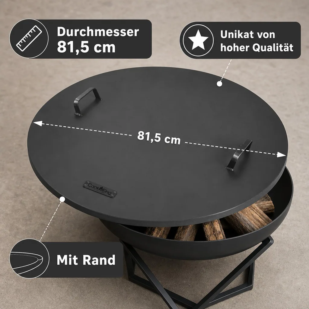 Feuerschalen Deckel Stahl 81,5cm, , Feuerkorb Abdeckung