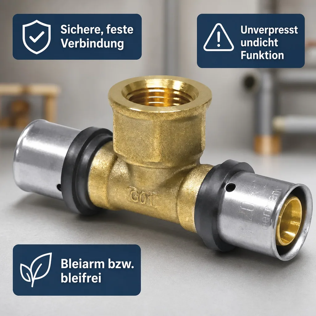 Pressfitting 32mm, T-Stück Pressfitting, mit Innengewinde, DVGW