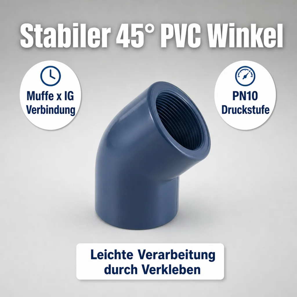 PVC - U 45° Winkel Muffe x IG 50 mm x 1 1/2" PN10