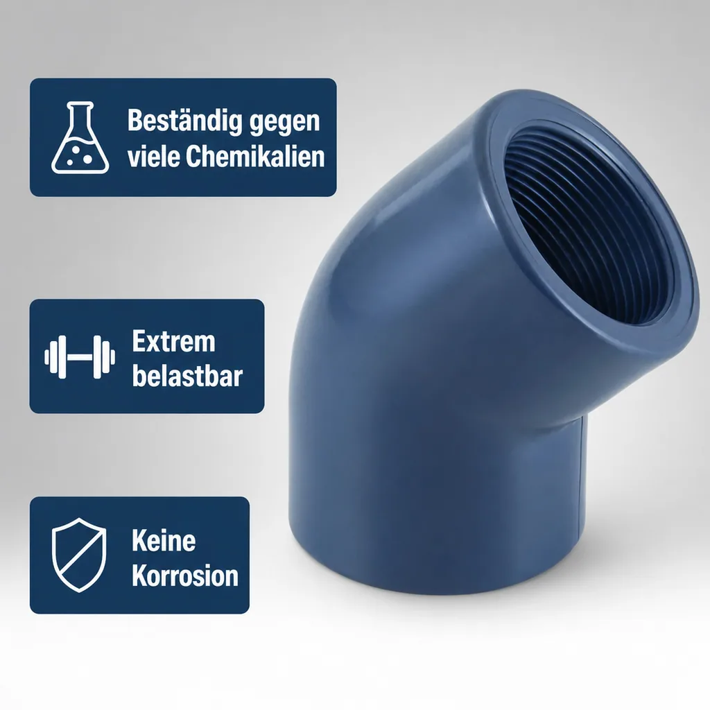 PVC - U 45° Winkel Muffe x IG 50 mm x 1 1/2" PN10