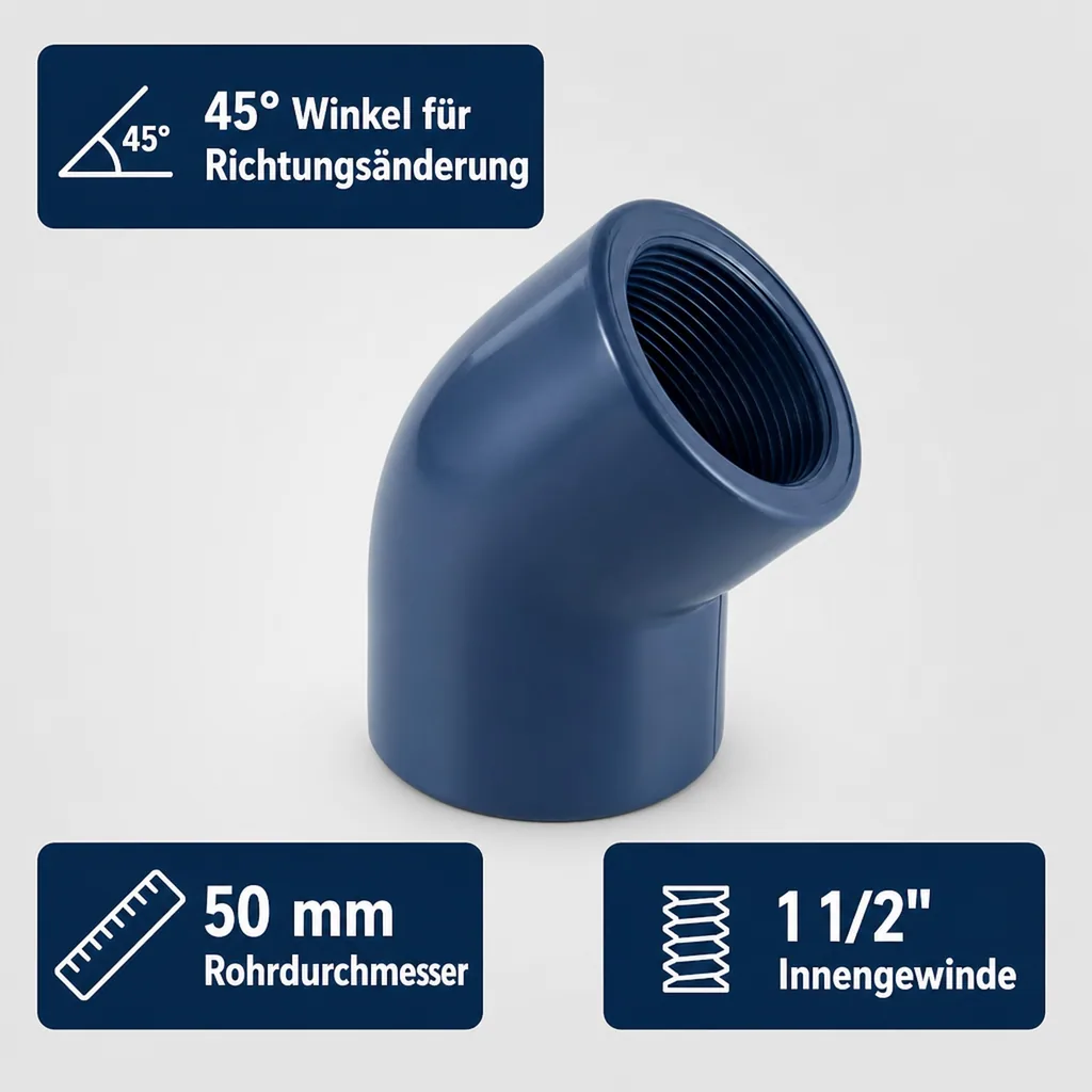 PVC - U 45° Winkel Muffe x IG 50 mm x 1 1/2" PN10