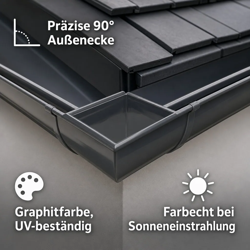 Dachrinne Ecke Aussen 90° Graphit, Regenrinne System 100, Dachrinnenzubehör