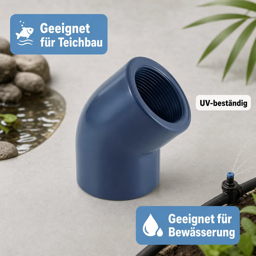 PVC Winkel 45 Grad, PVC Fitting, Muffe x IG 20 mm, 1/2" PN10