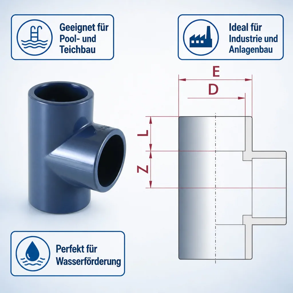 PVC - U T-Stück Muffe 20 mm PN16
