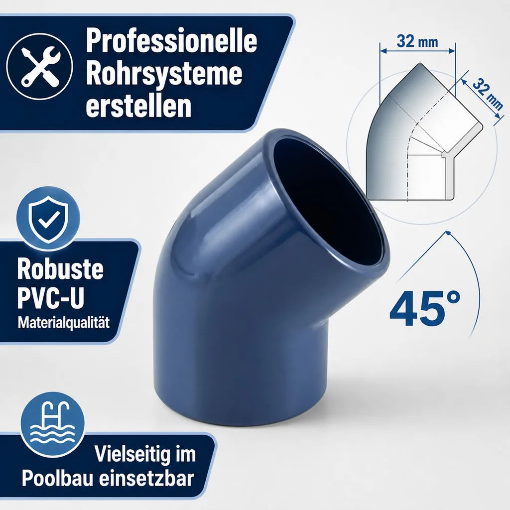 PVC Winkel 45 Grad Muffe 32 mm PN16, PVC Fitting