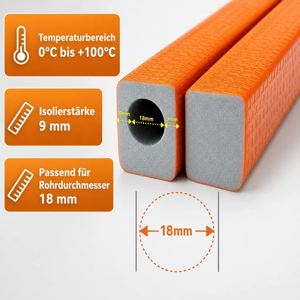 Rohrisolierung, 18 mm, 1 m, Ø 18 mm, 9 mm Dämmung, Isolierschlauch