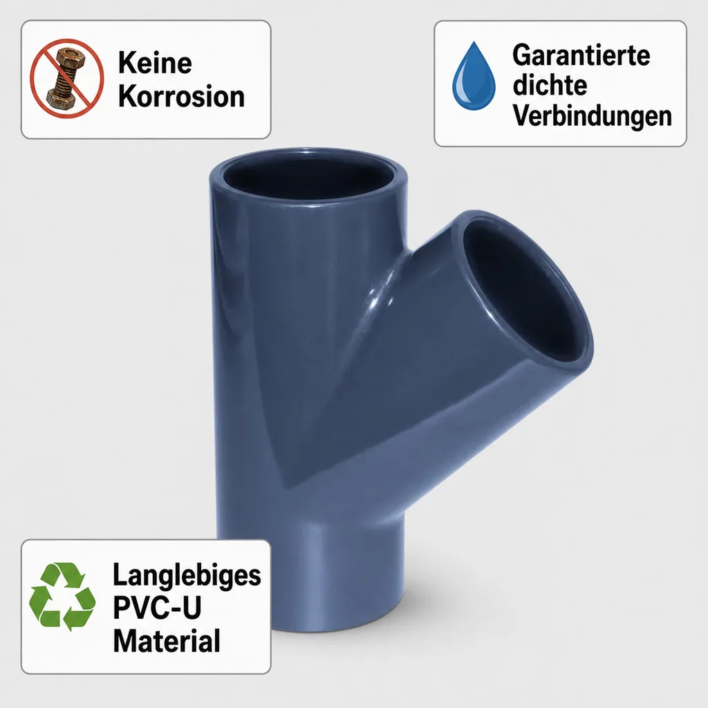 PVC Fittinge, 45° T-Stück Muffe 63 mm, PN10