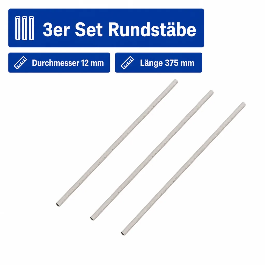 3er Set Rundstäbe Ø 12mm, Buche roh unbehandelt
