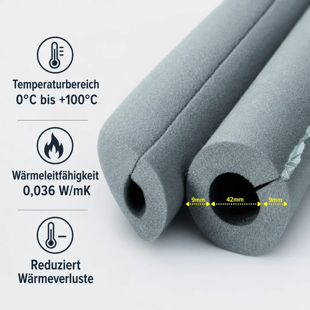 Rohrisolation, 1m Isolationsschlauch, Ø 42 mm x 9 mm, Self Adhesive Rohrisolation Wrap