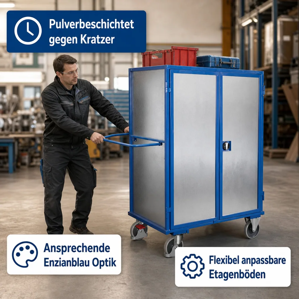 Werkstattwagen mit Türen, Etagenwagen abschließbar Stahlblechwagen, 500kg Traglast