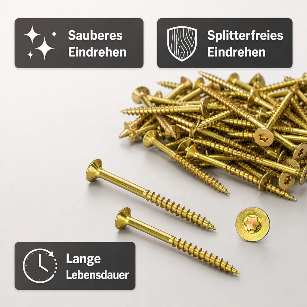 Spanplattenschrauben 6,0 x 40 mm, 500 Stück, Senkkopf, Teilgewinde, Fräsrippen