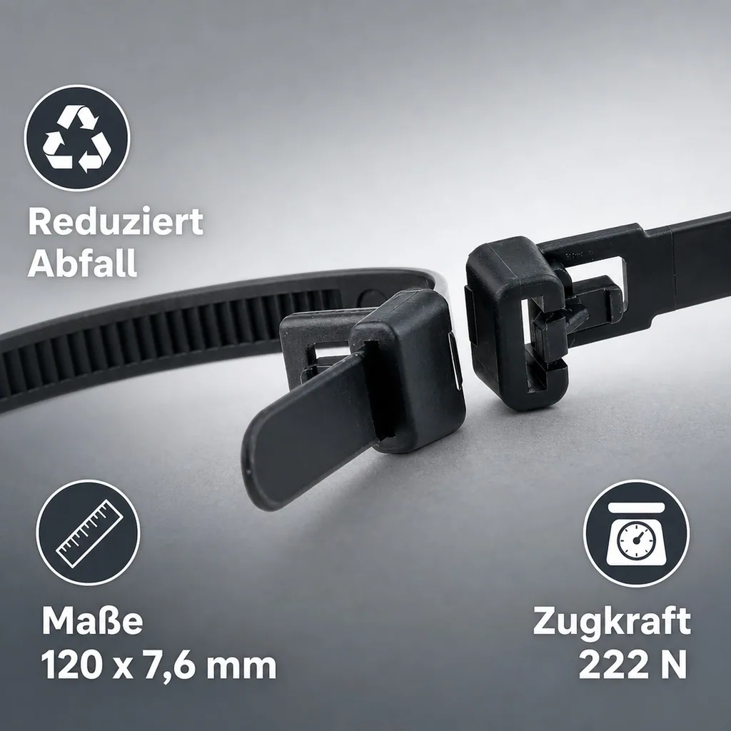 100 Kabelbinder wiederlösbar 120 x 7,6mm schwarz