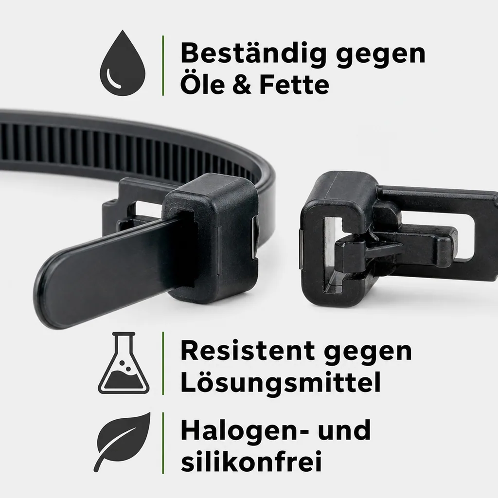 100 Kabelbinder wiederlösbar 120 x 7,6mm schwarz