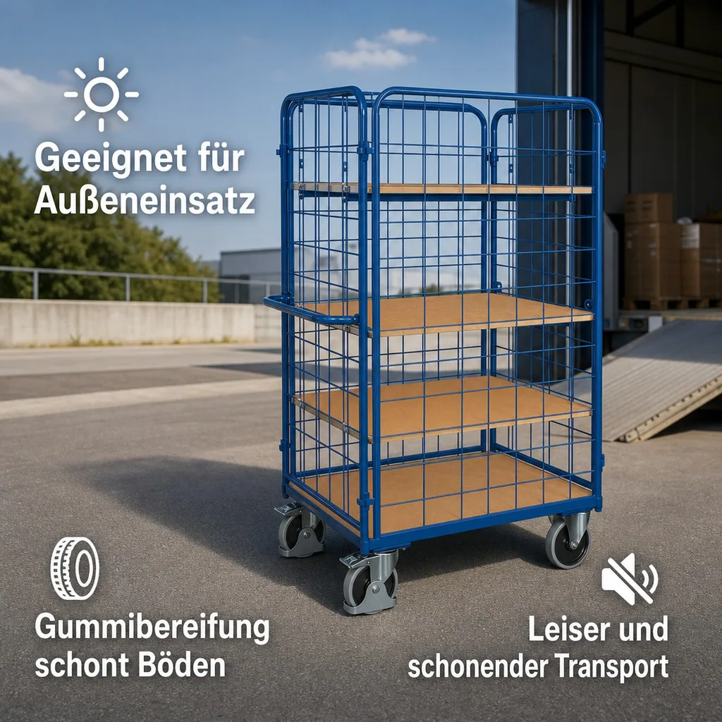 Vierwandwagen hoch mit 3 Böden, EasySTOP, 500 kg Traglast