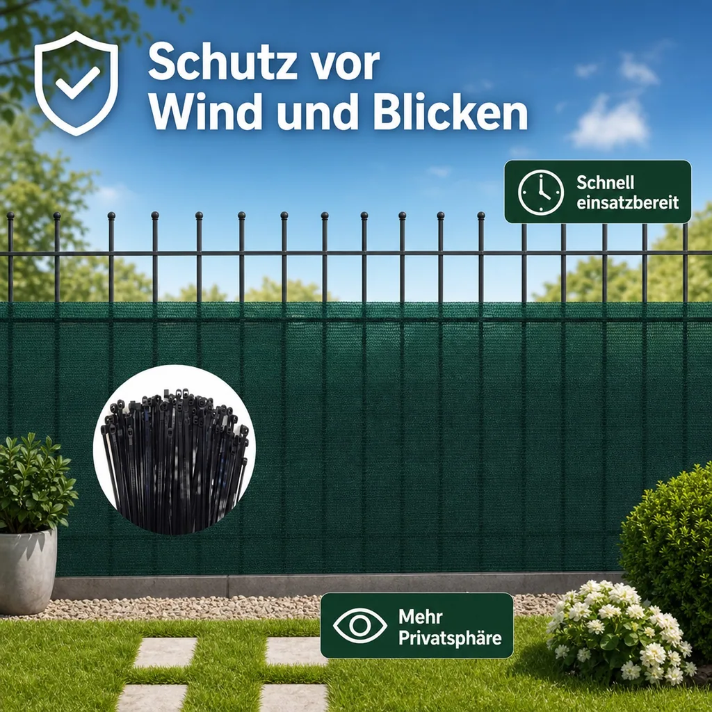 Sichtschutznetz, Windschutznetz, 1,8x10m, inkl. Kabelbinder, Gartenzaun Sichtschutz