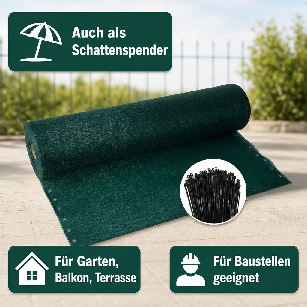 Sichtschutznetz, Windschutznetz, 1,8x10m, inkl. Kabelbinder, Gartenzaun Sichtschutz
