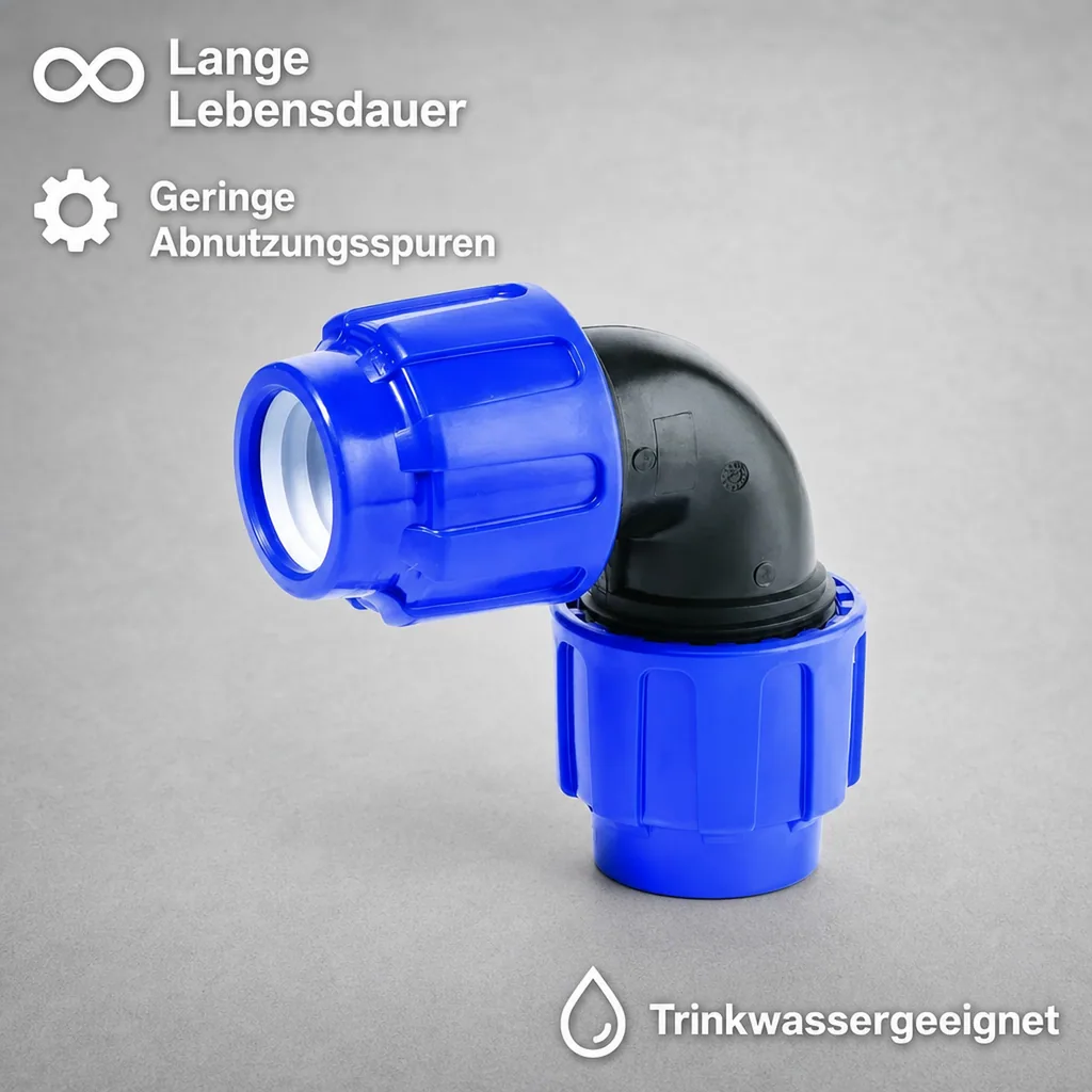 PE Rohr Verschraubung, 32mm Winkel 90°, Klemmfitting, Trinkwasser
