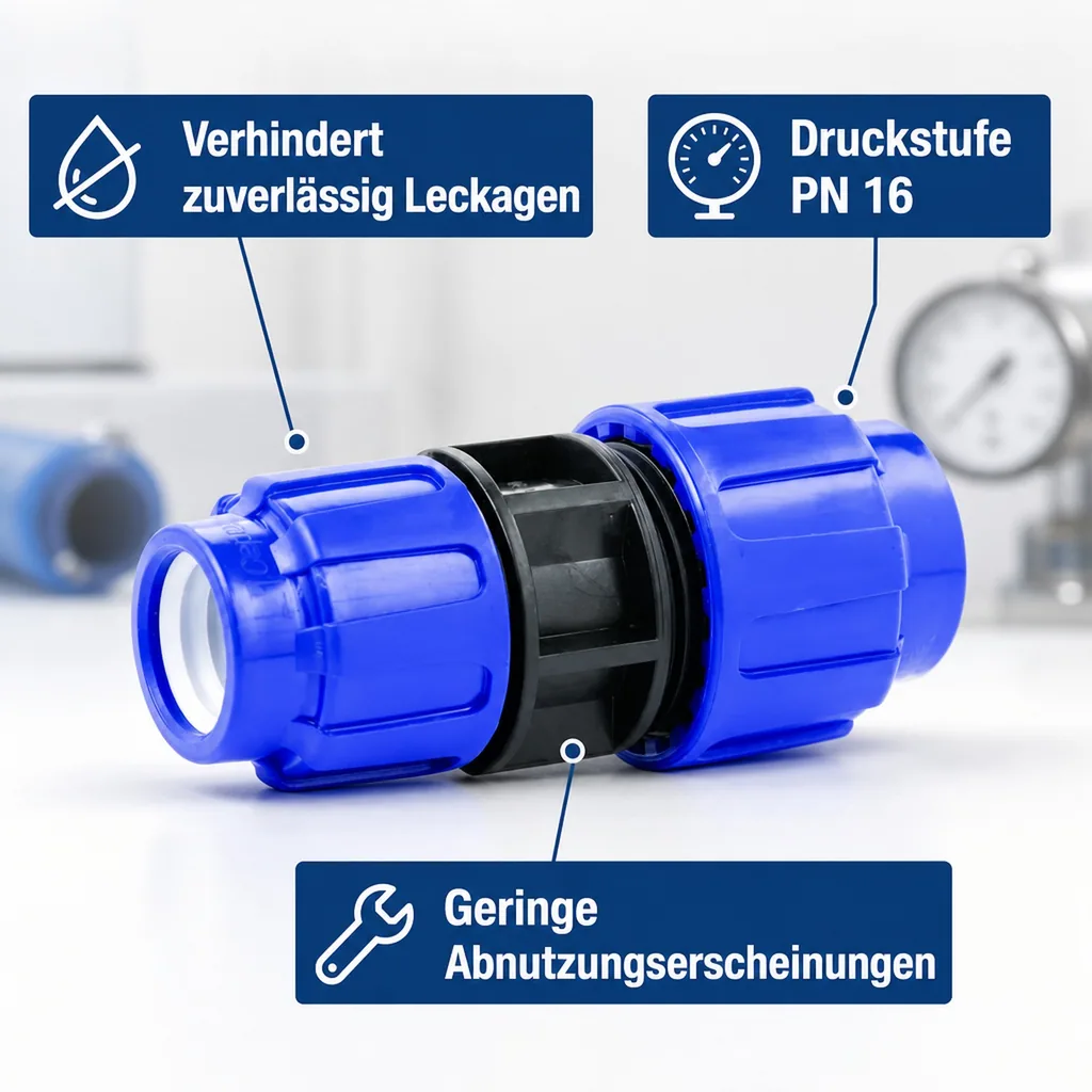 PE Rohr Verschraubung, Reduzierverschraubung 32 x 20, PP Klemmverschraubung, Rohrverbinder PE