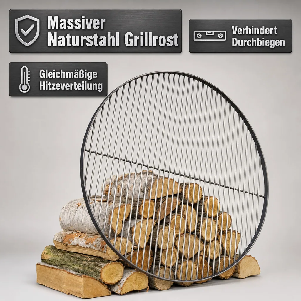 Grillrost 80 cm, Stahl, rund, massiv & handgefertigt