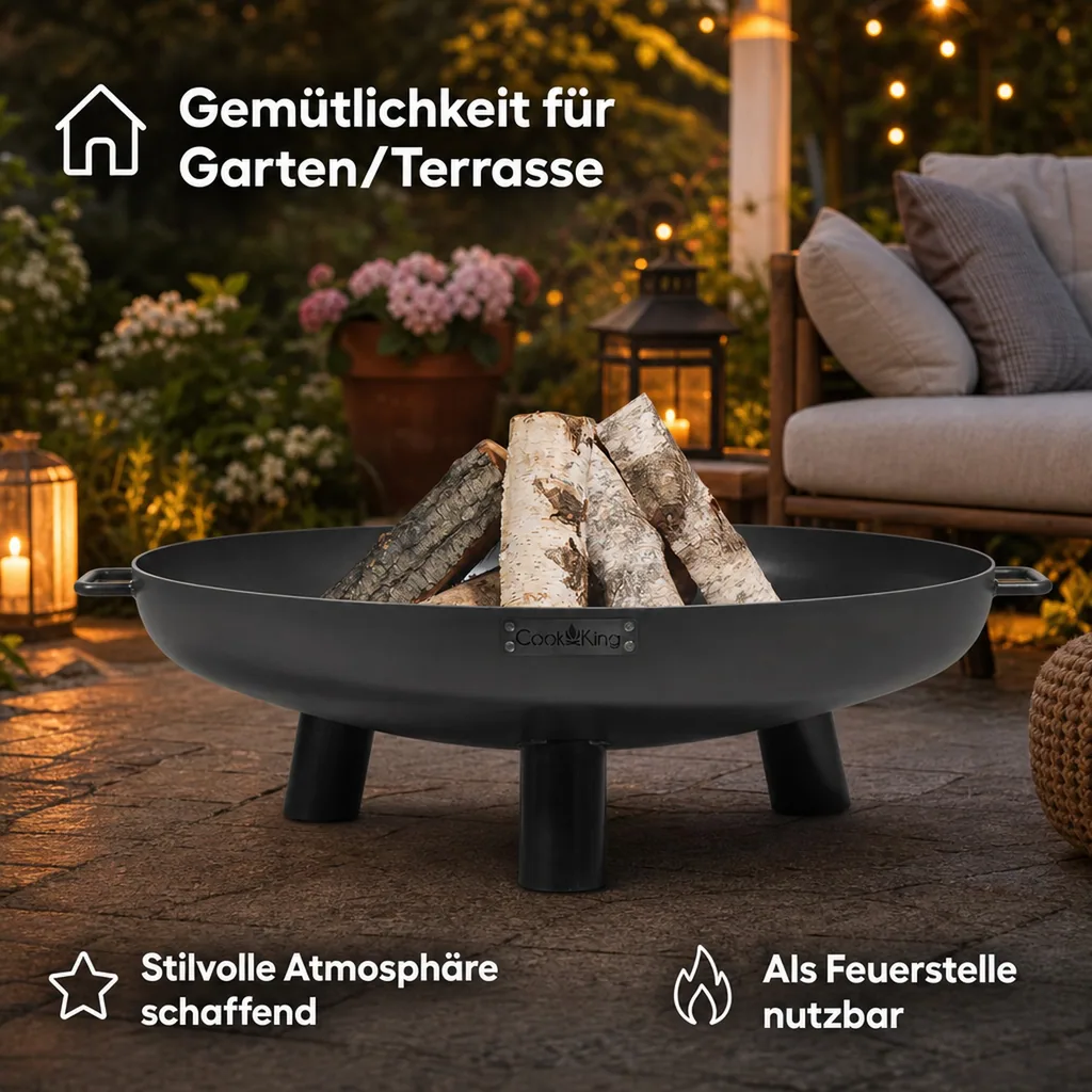Feuerschale 60 cm, Garten Feuerstelle aus Stahl, BALI, Naturstahl