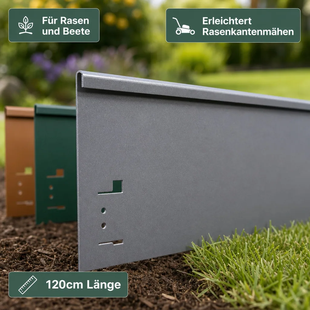 Rasenkanten Metall 13.5cm x 120cm | Beeteinfassung | Beetumrandung | Beetbegrenzungen, Color-GS: braun
