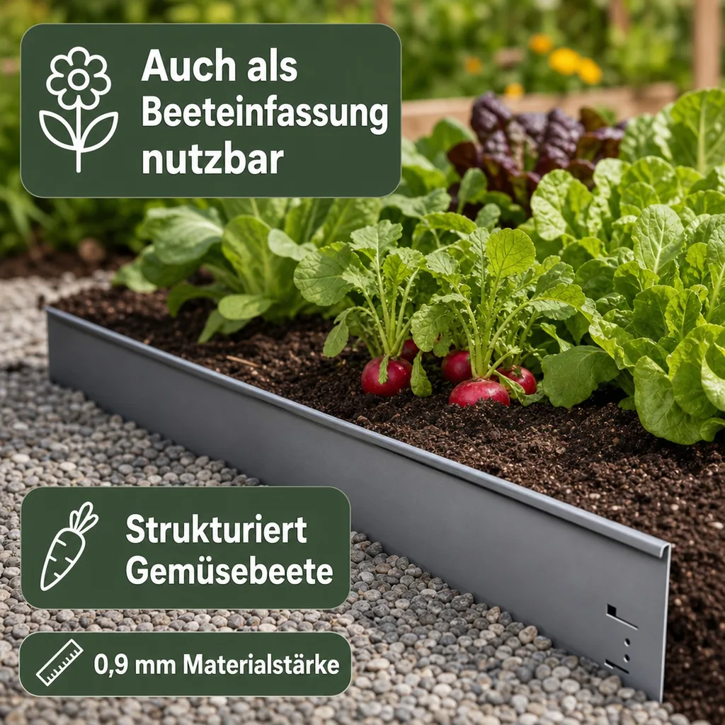 Rasenkante Abschlussstück 13,5cm x 113cm | Rasenkanten | Beeteinfassung | Beetumrandung | Beetbegrenzungen, Color-GS: ohne Farbe