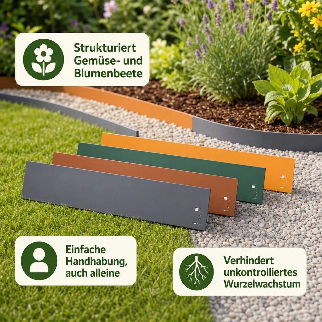 Rasenkanten Metall 18.5 cm x 120 cm | Beeteinfassung | Beetumrandung | Beetbegrenzungen, Color-GS: ohne Farbe