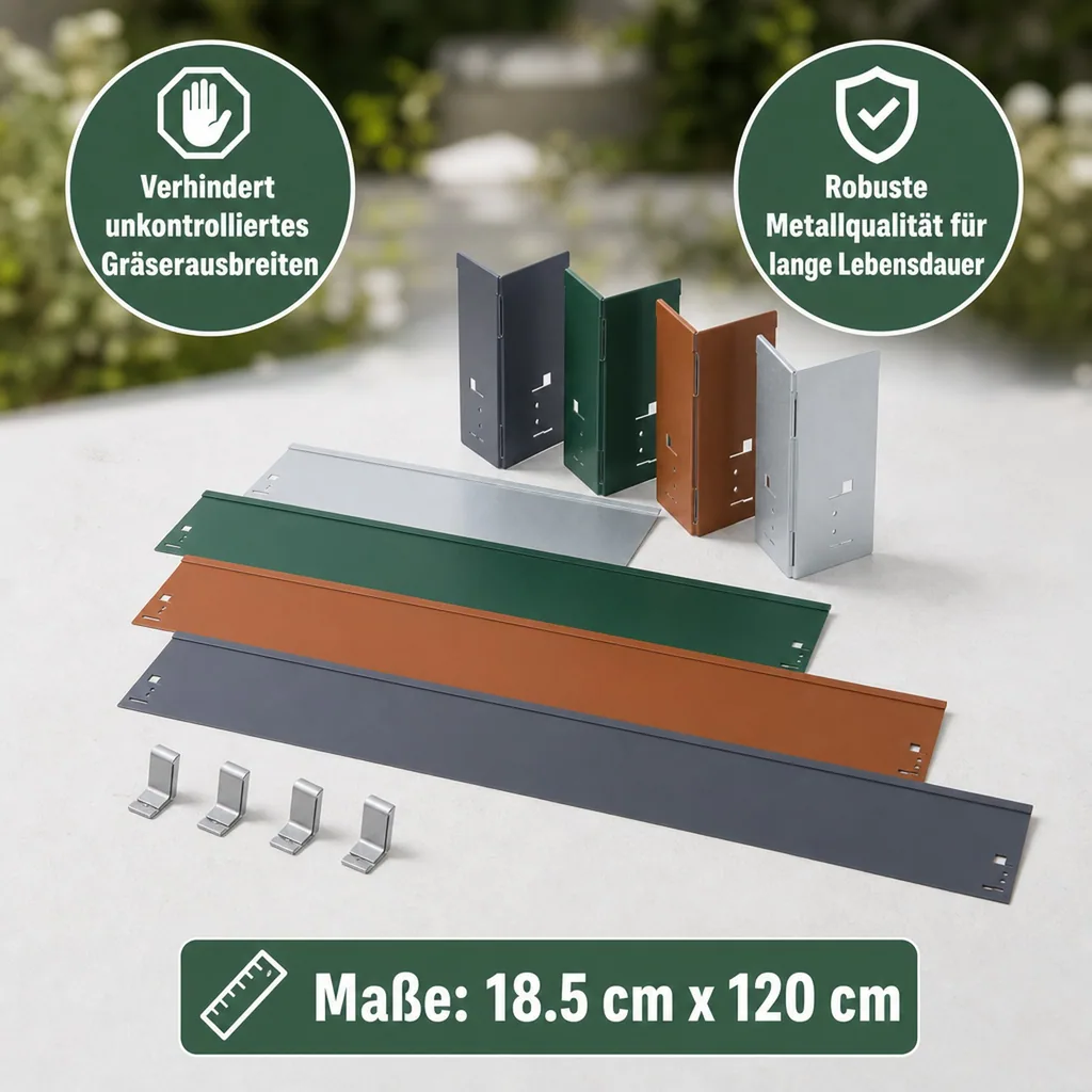 Rasenkanten Metall 18.5 cm x 120 cm | Beeteinfassung | Beetumrandung | Beetbegrenzungen, Color-GS: ohne Farbe