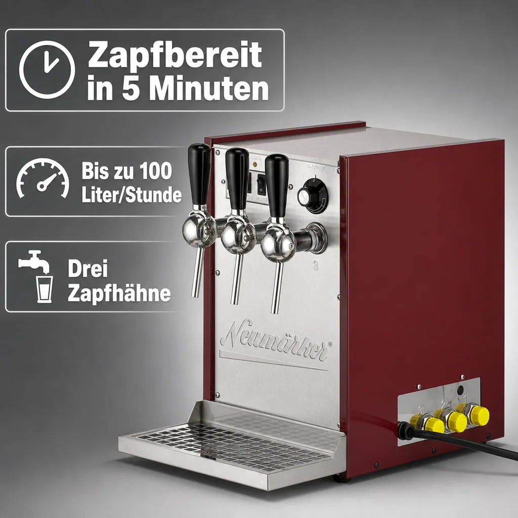 Glühweinzapfanlage, Getränke durchlauferhitzer - Heiße Spitze®, 3 Zapfhähne, 100L/h, 35°- 85°C, mit Pumpe