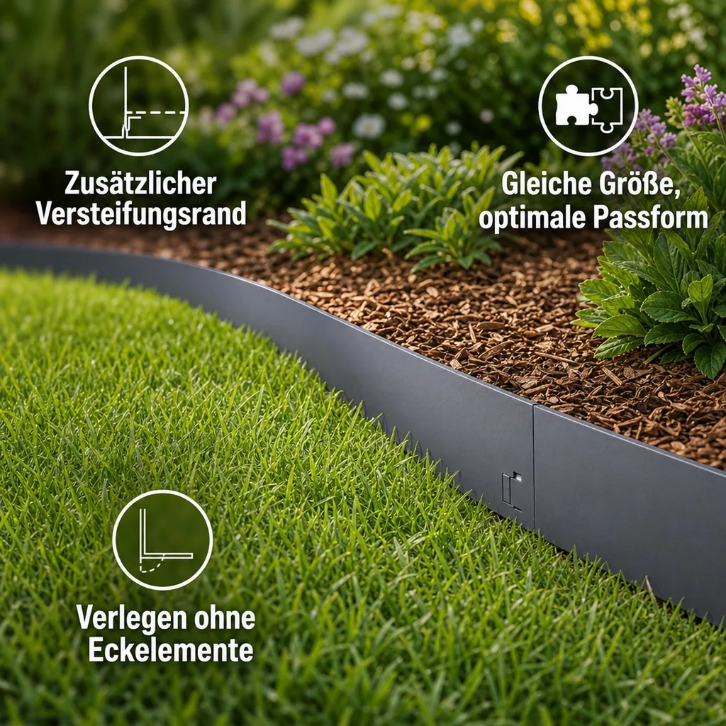 Rasenkanten Metall 13.5cm x 120cm | Beeteinfassung | Beetumrandung | Beetbegrenzungen, Color-GS: grau
