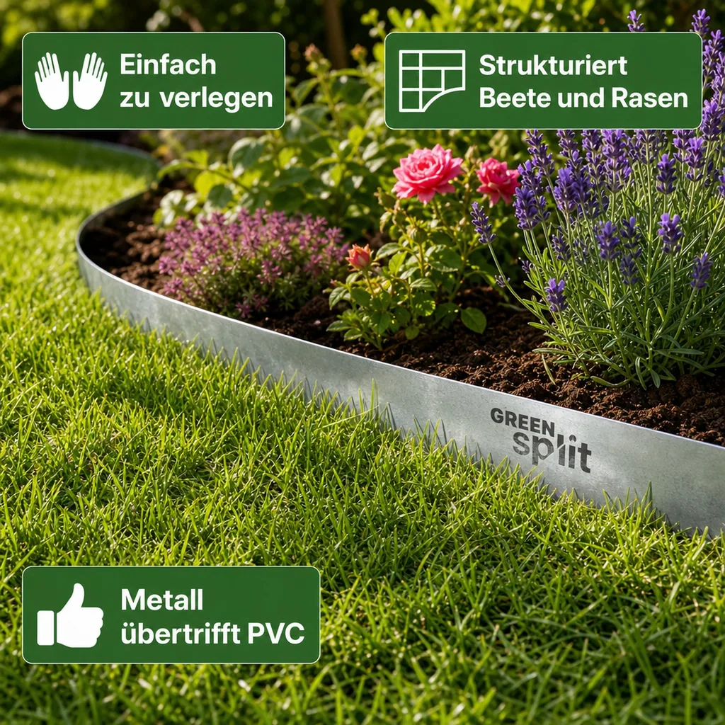 Rasenkantenband Metall Alu/Zink 15 cm x 15 Meter | Rasenkanten | Beeteinfassung | Beetumrandung | Beetbegrenzungen