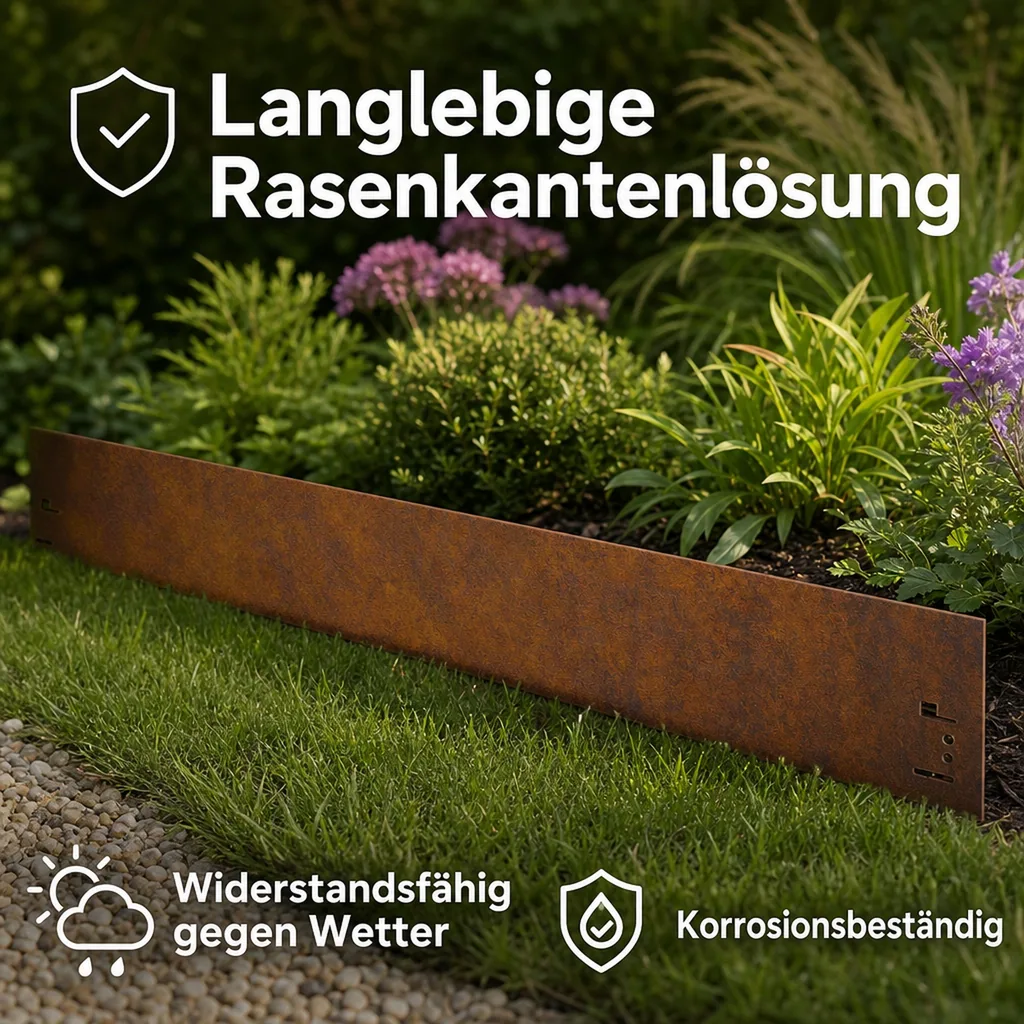 Rasenkante Cortenstahl 70 cm lang, 13,5 - 18,5 cm hoch, Beeteinfassung, Beetumrandung - Metall feuerverzinkt, Breite: 18.5 cm