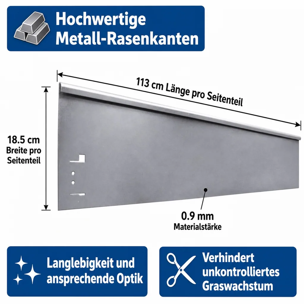 Rasenkante Abschlussstück 18,5cm x 113cm | Rasenkanten | Beeteinfassung | Beetumrandung | Beetbegrenzungen, Color-GS: ohne Farbe