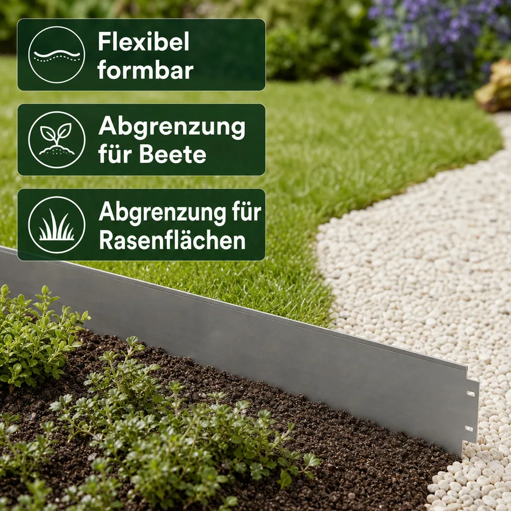 Rasenkanten Metall Alu/Zink 100 cm x 14 cm | Beeteinfassung | Beetumrandung | Beetbegrenzungen