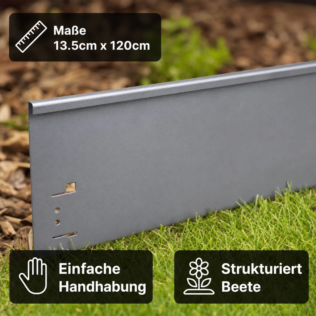 Rasenkanten Metall 13.5cm x 120cm | Beeteinfassung | Beetumrandung | Beetbegrenzungen, Color-GS: ohne Farbe