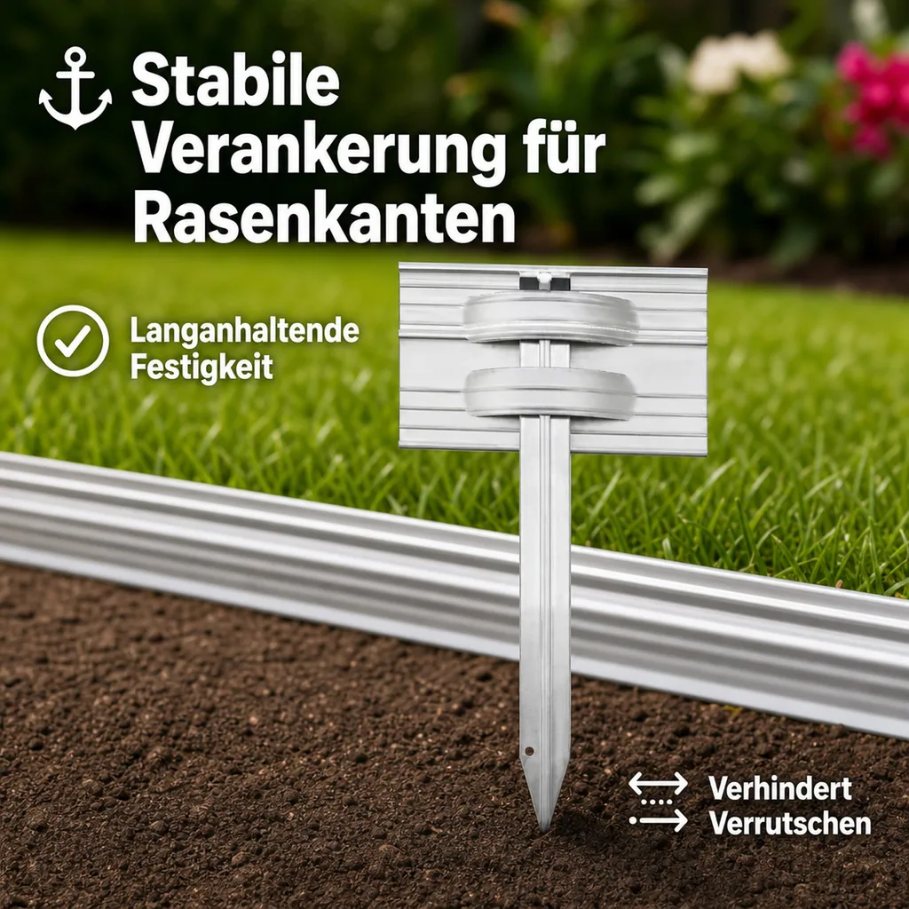 Erdanker Set für Ultra Starke Alu Rasenkanten | Bodenanker | Erdnägel