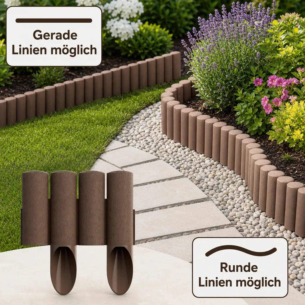 Palisaden aus Kunststoff braun 23 cm x 25.5 cm | Rasenkanten | Beeteinfassung | Beetumrandung | Beetbegrenzungen