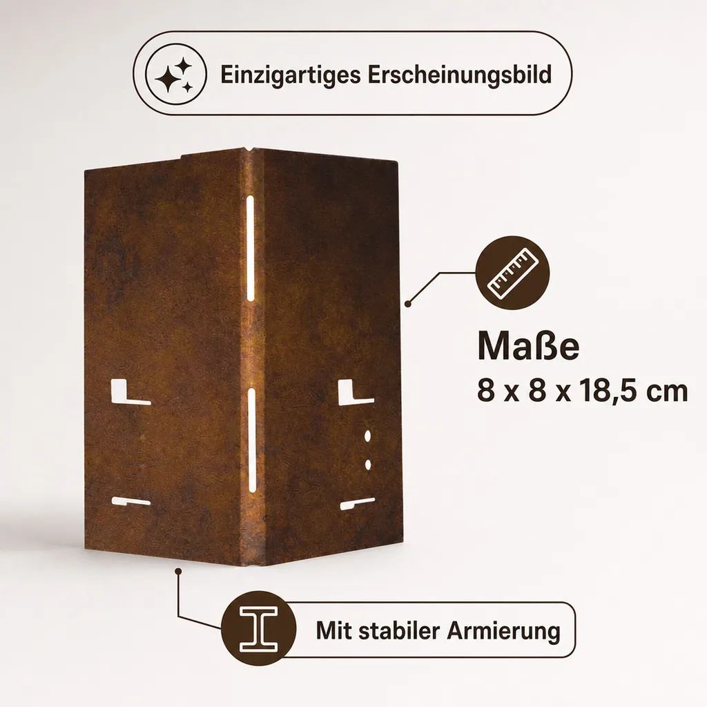 Ecke für Rasenkante Cortenstahl, Beeteinfassung, Beetumrandung, 8 x 8 x 18,5 cm