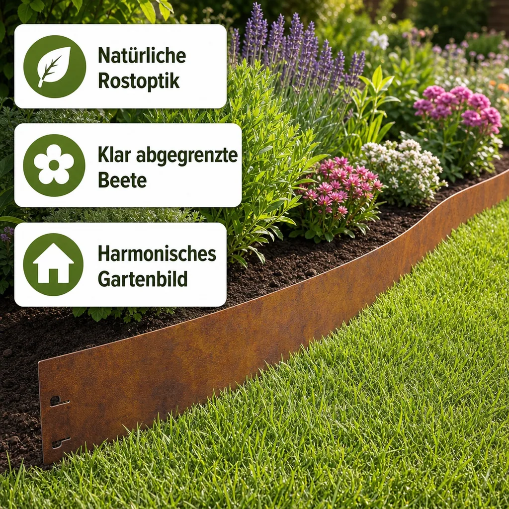 Rasenkante Cortenstahl 120 cm lang, 13,5 - 18,5 cm hoch, Beeteinfassung, Beetumrandung - Metall feuerverzinkt, Breite: 18.5 cm