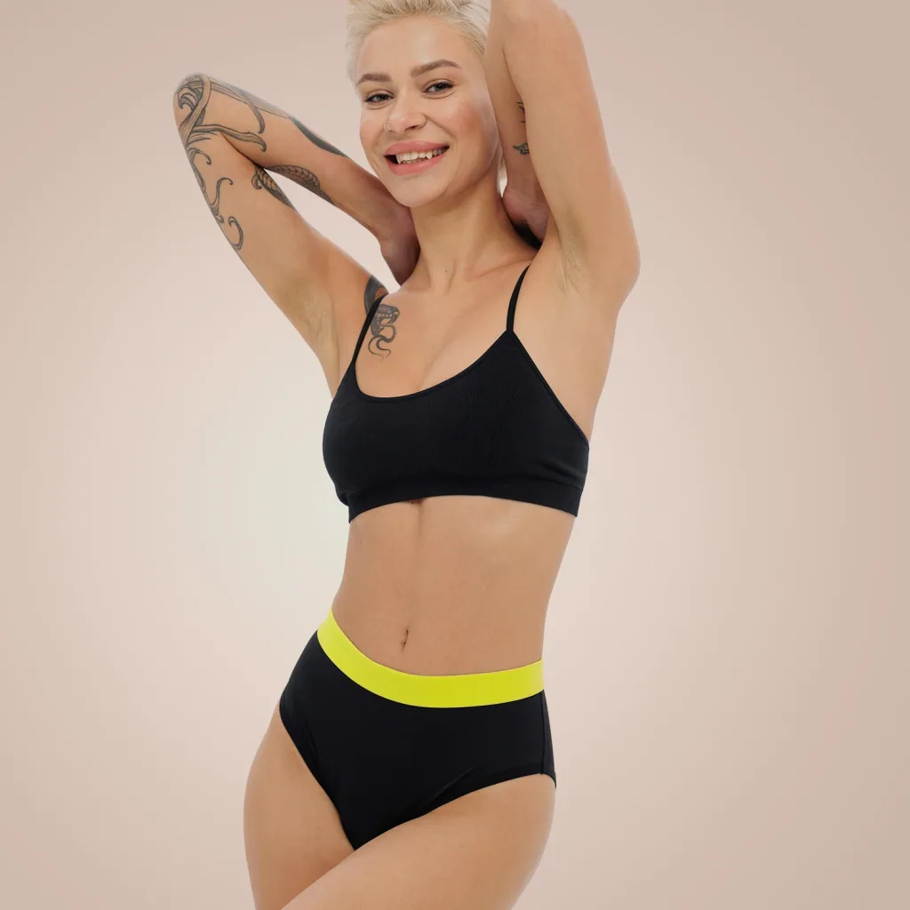 Weekiss High Waist Lemon Periodenunterwäsche, Menstruationsunterwäsche, Periodenslip, Größe: XXL (44); Mengen-Rabatte: ohne; Farbe Weekiss: Schwarz