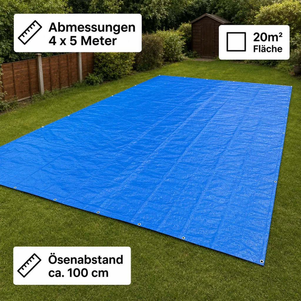 Gewebeplane 4x5, blaue Plane, 20m², Abdeckplane, Bauplane, Schutzplane