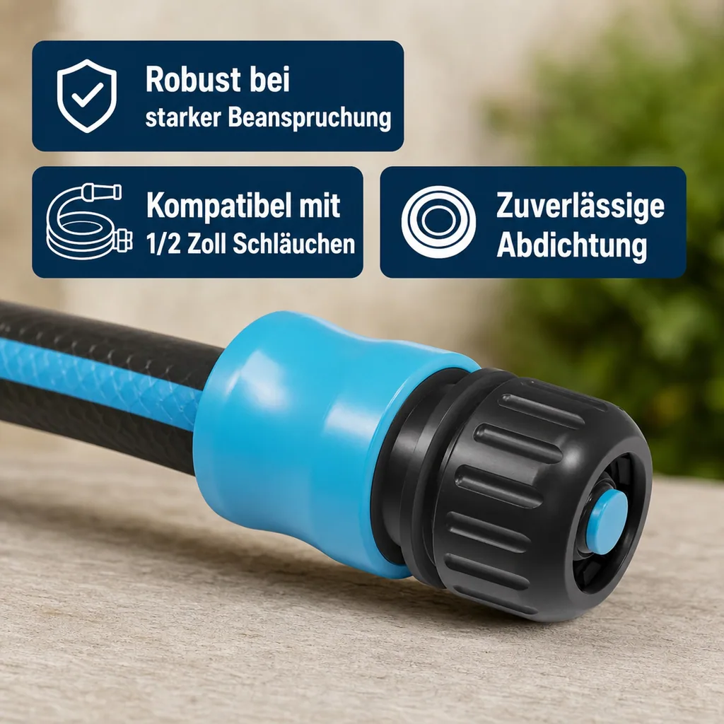 Gartenschlauch Schnellkupplung 1/2 Zoll mit Wasserstop