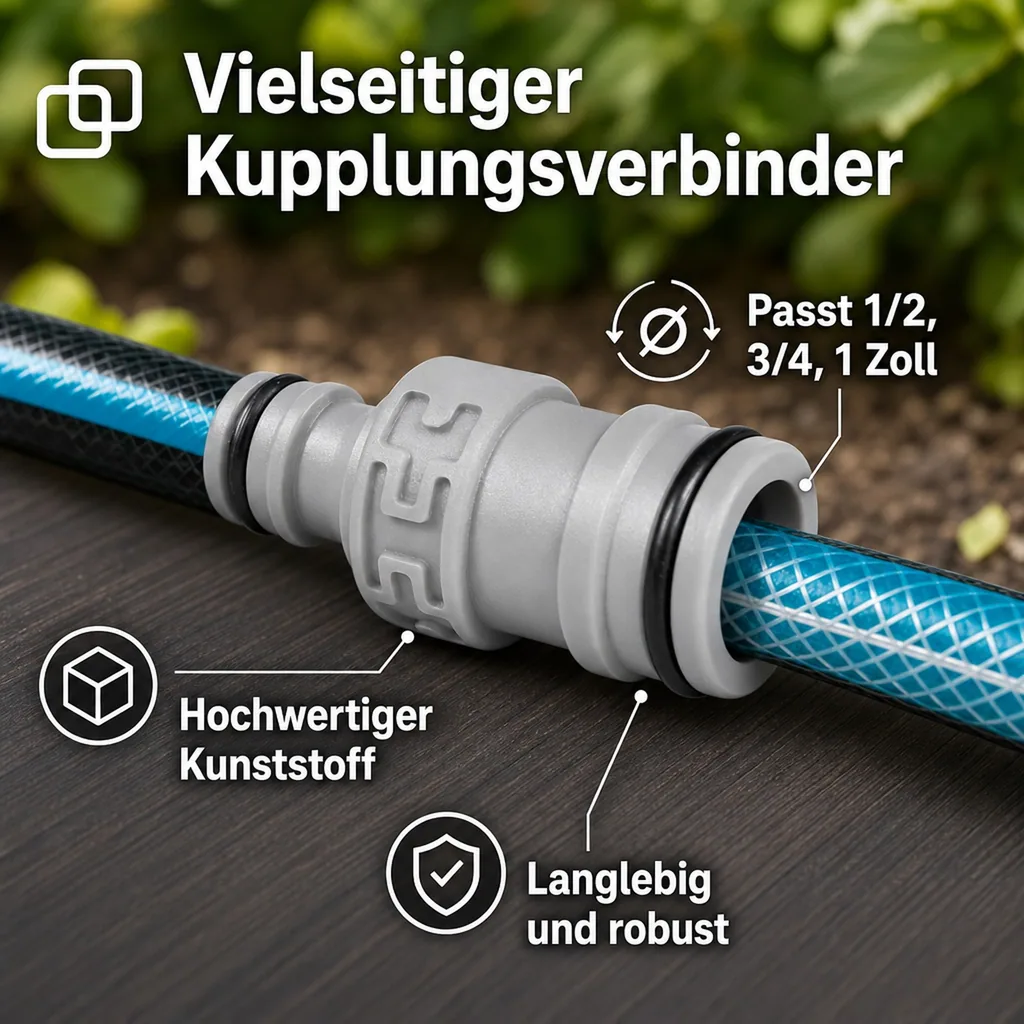 Kupplungsverbinder, Schlauchverbinder, Gartenschlauch, 3/4 Zoll, 1/2 Zoll, 1 Zoll