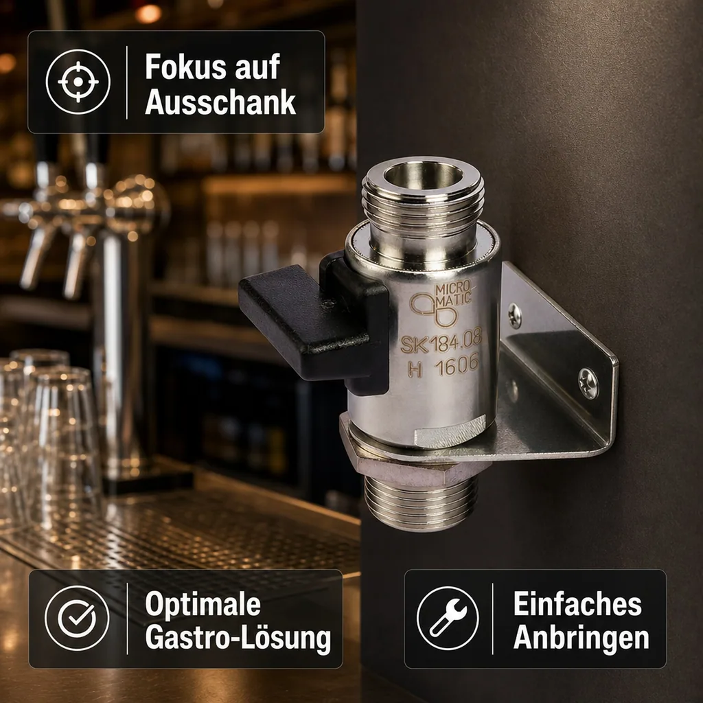Wandhalter mit Abstellhahn für Bierzapfanlagen, 5/8 Zoll, NW: 7 mm