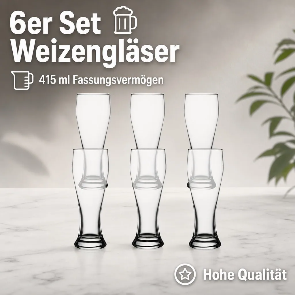 Biergläser, Weizengläser für Weizenbier, 6er Set - 415ml