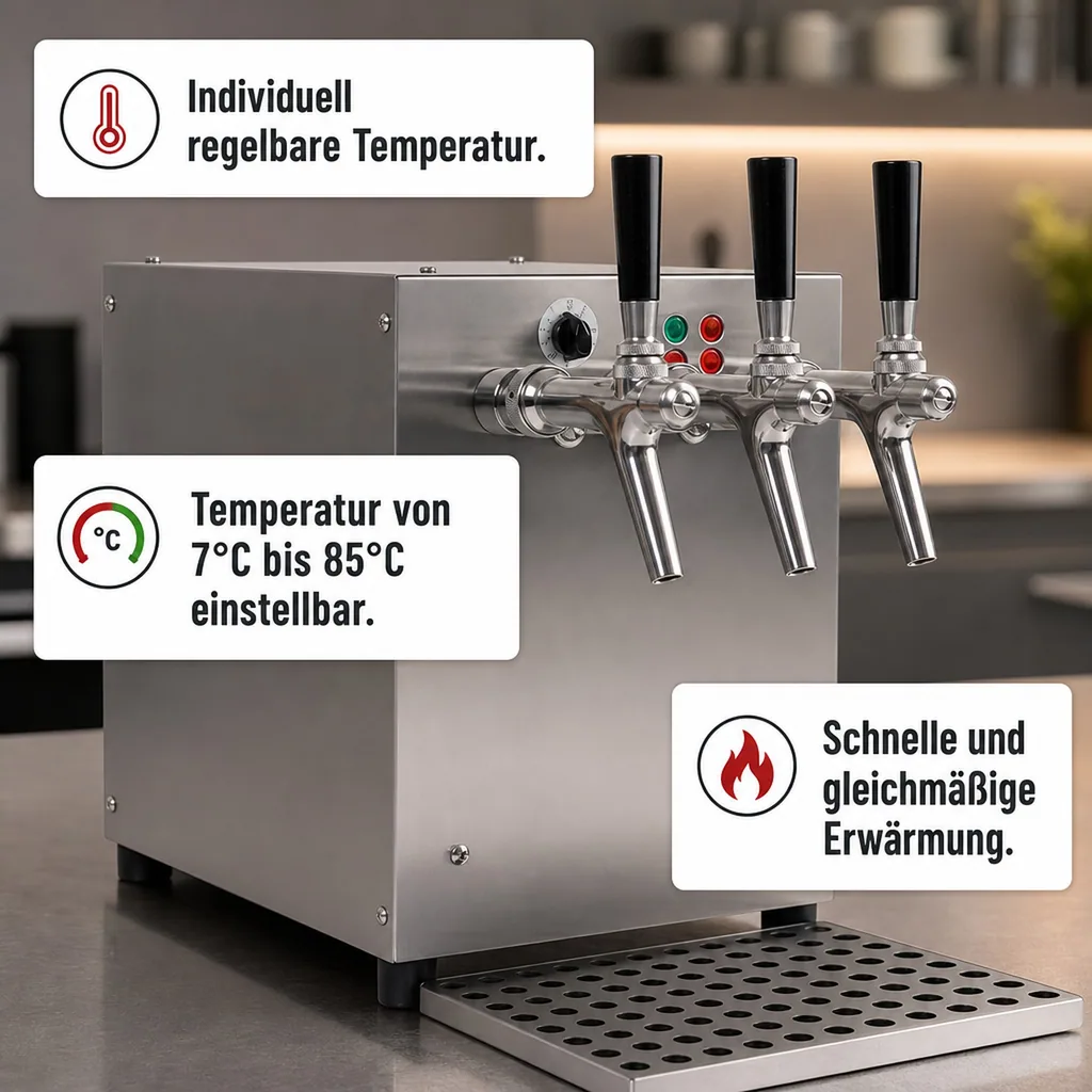 Glühweinzapfanlage, Getränke durchlauferhitzer - mit selbstansaugender Pumpe, Edelstahl, 3-leitig 3 kW