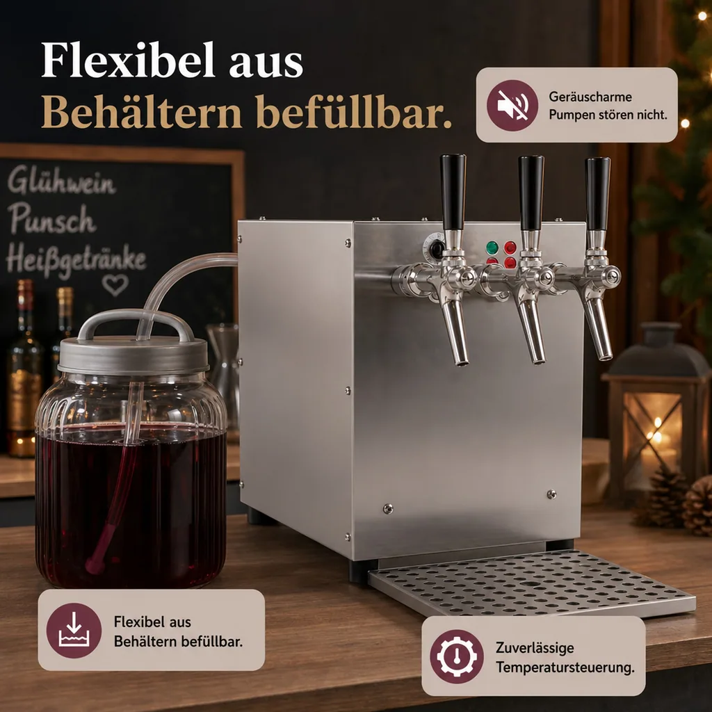 Glühweinzapfanlage, Getränke durchlauferhitzer - mit selbstansaugender Pumpe, Edelstahl, 3-leitig 3 kW