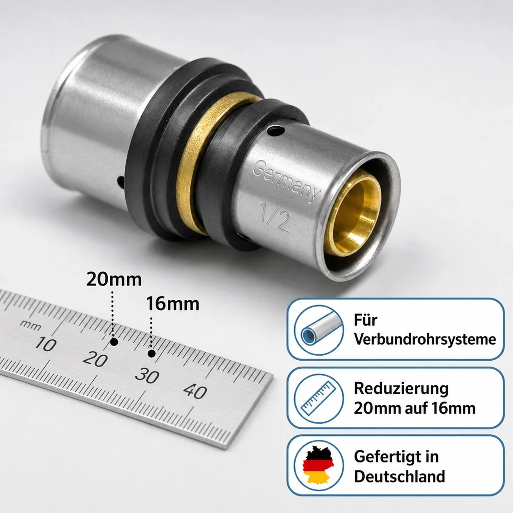 Pressfitting Kupplung, reduziert, 20mm - 16mm, Verbundrohr