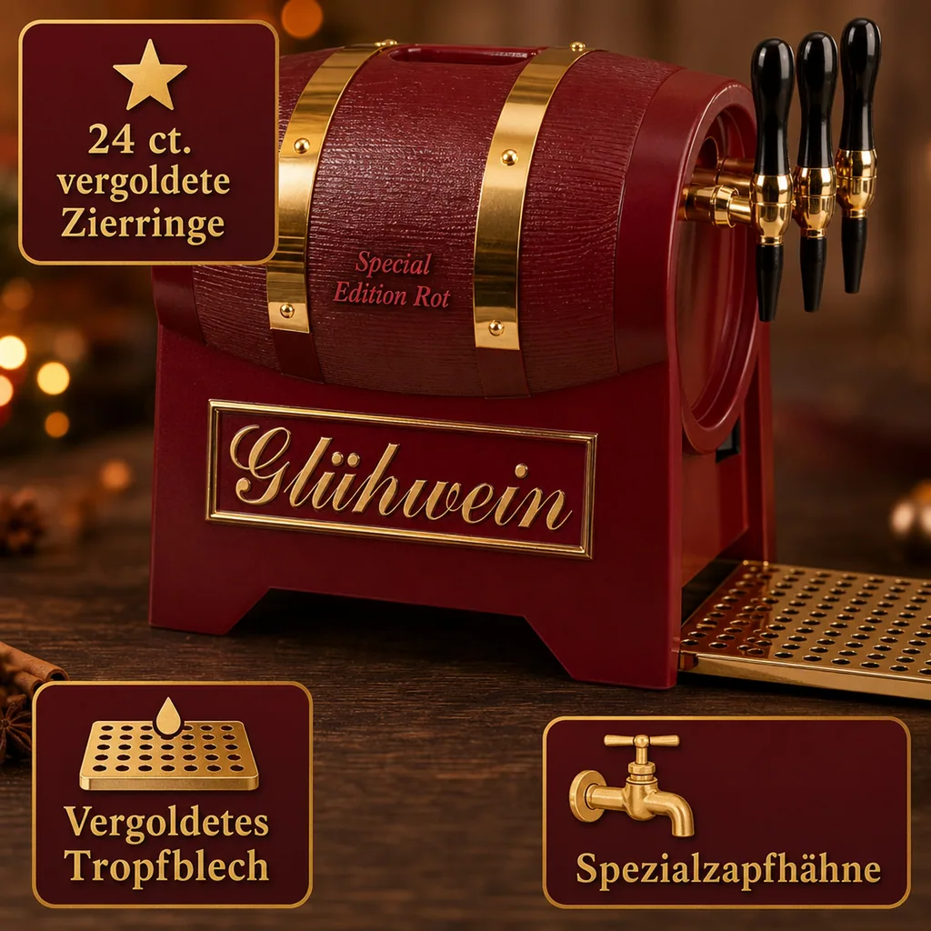 Glühweinzapfanlage, Getränke durchlauferhitzer - Special Edition Rot mit elektrischer Pumpe, 9 kW, 2-leitig